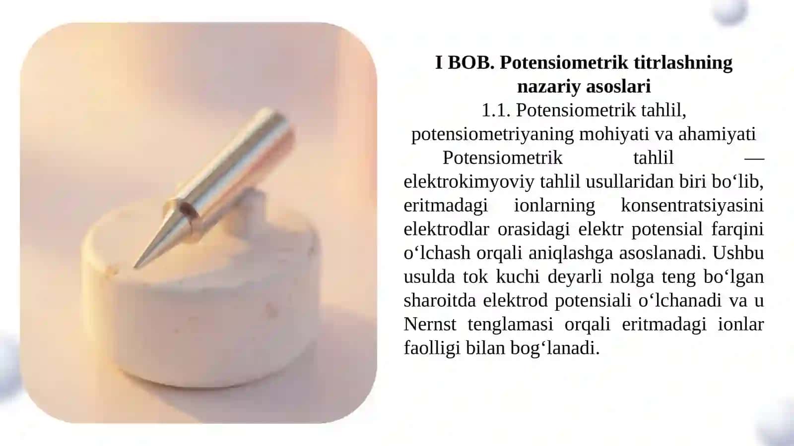 Kislota-asoslipotensiometriktitrlashdaplatinaelektrodiningo‘rni 4