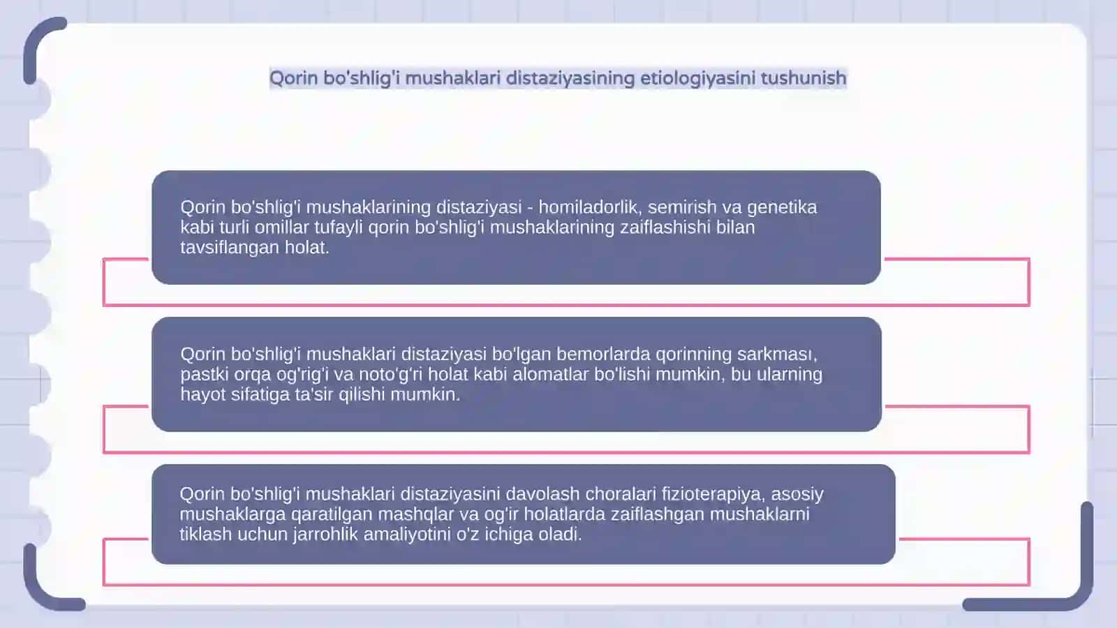Qorin bo'shlig'i mushaklari distazi Etiologiyasi, klinik belgilari va davolash choralari 4