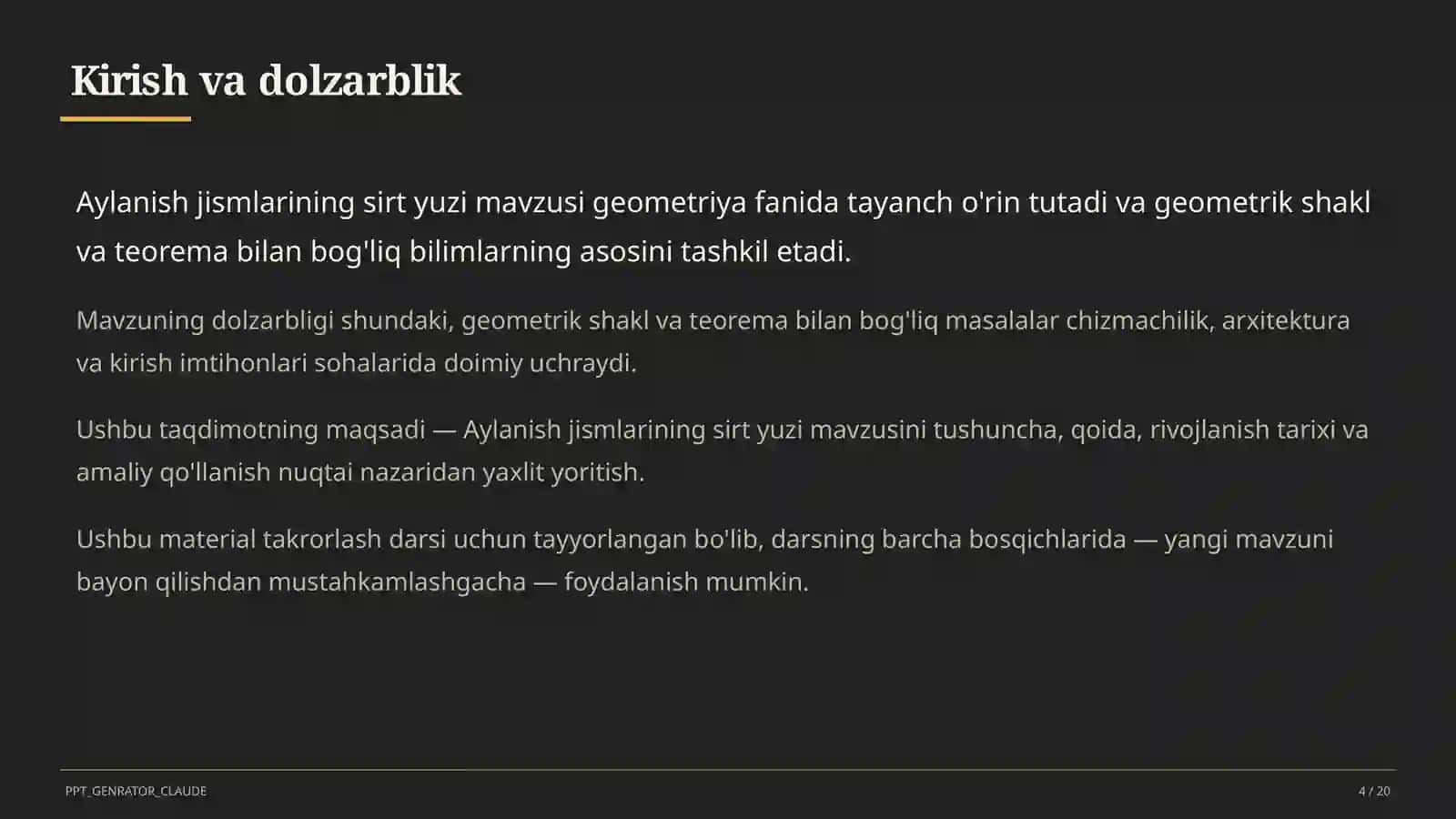 Aylanish jismlarining sirt yuzi (11-sinf) 4