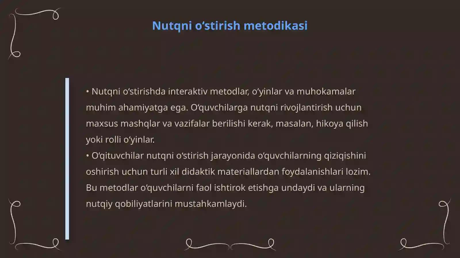 O‘QUVCHILAR NUTQINI O‘STIRISH, BILIMINI NAZORAT QILISH (BAHOLASH) METODIKASI 4
