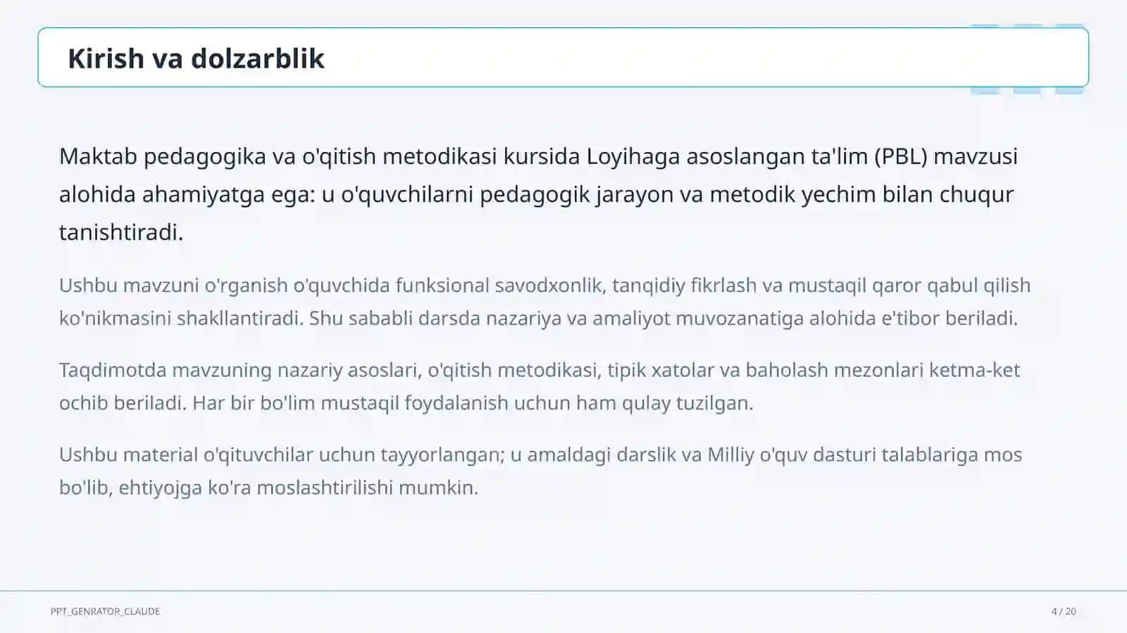 Loyihaga asoslangan ta'lim (PBL) 4