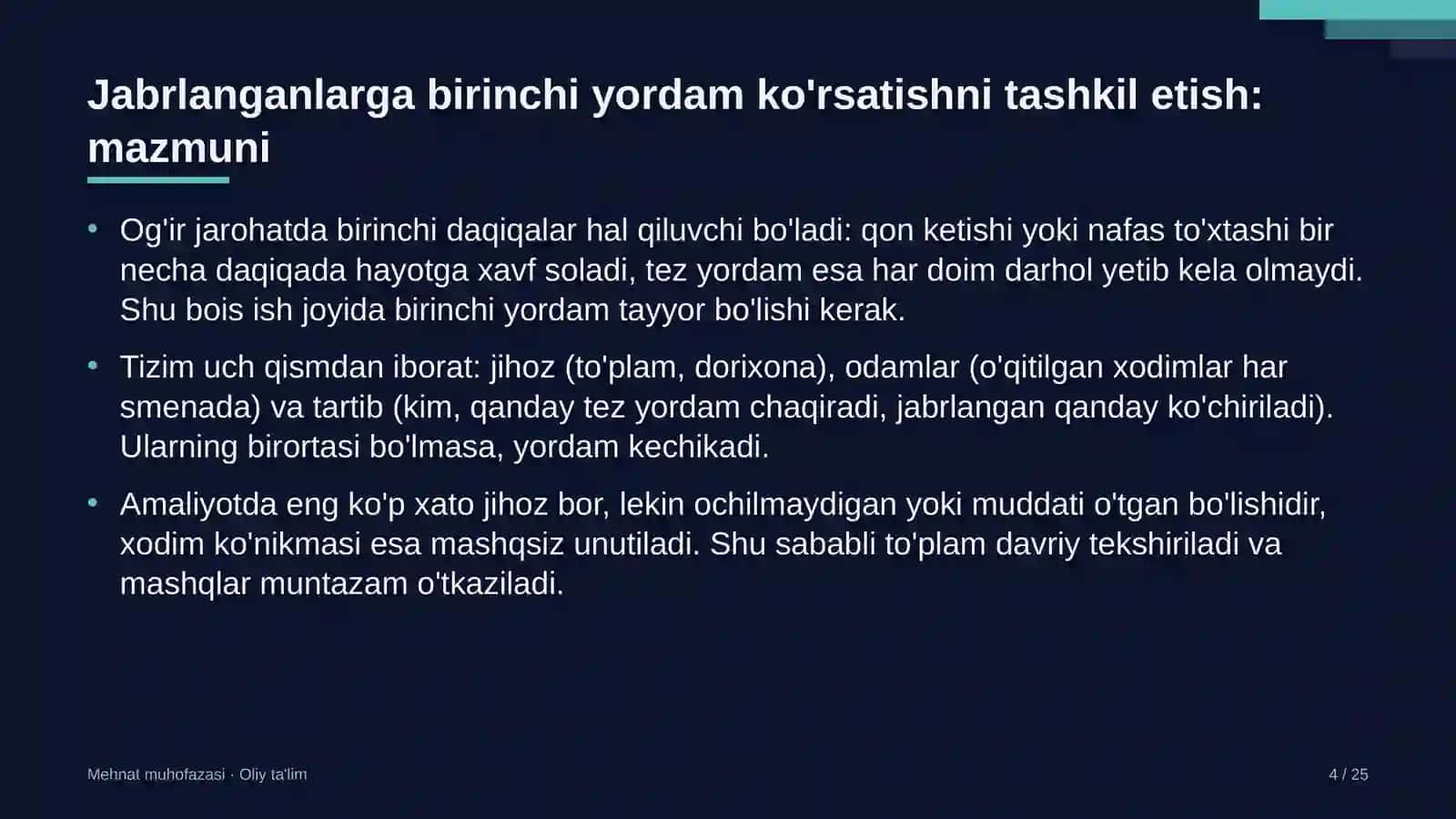 Agrokimyo xizmatida jabrlanganlarga birinchi yordam ko'rsatishni tashkil etish 4
