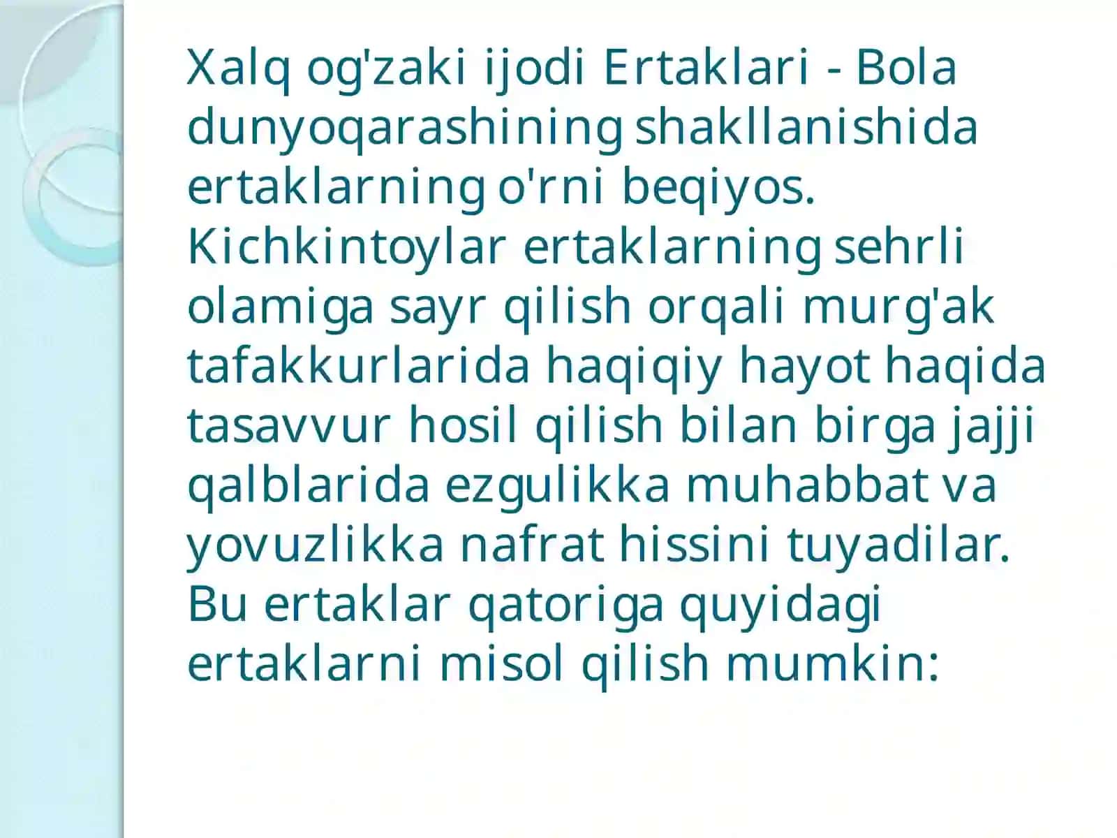 Xalq ogʻzaki badiiy ijodi janrlari ertaklar va uning janriy tasnifi 4