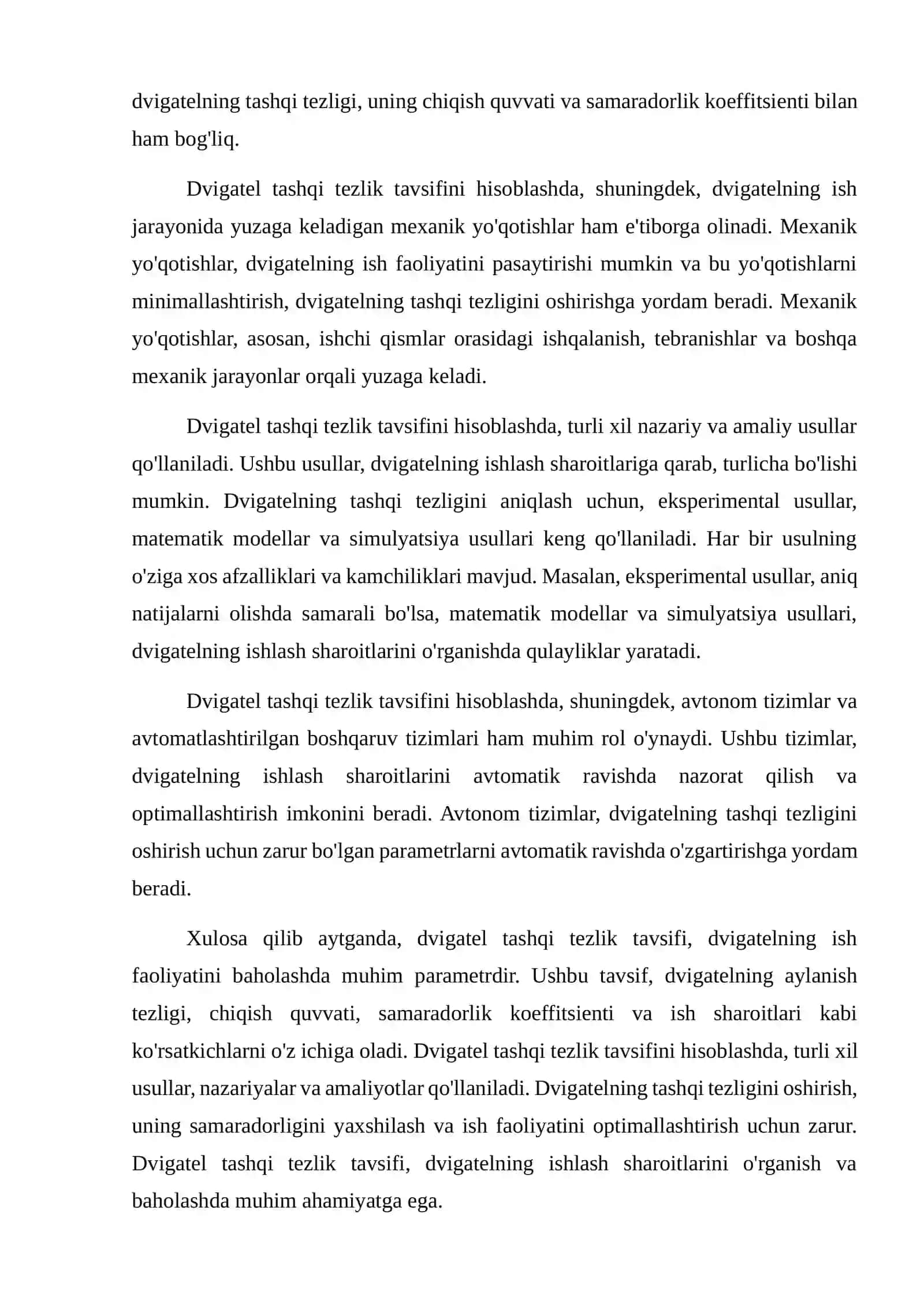 Dvigatel tashqi tezlik tavsifini xisoblash usullari, ularning qiyosiy tahlili 4