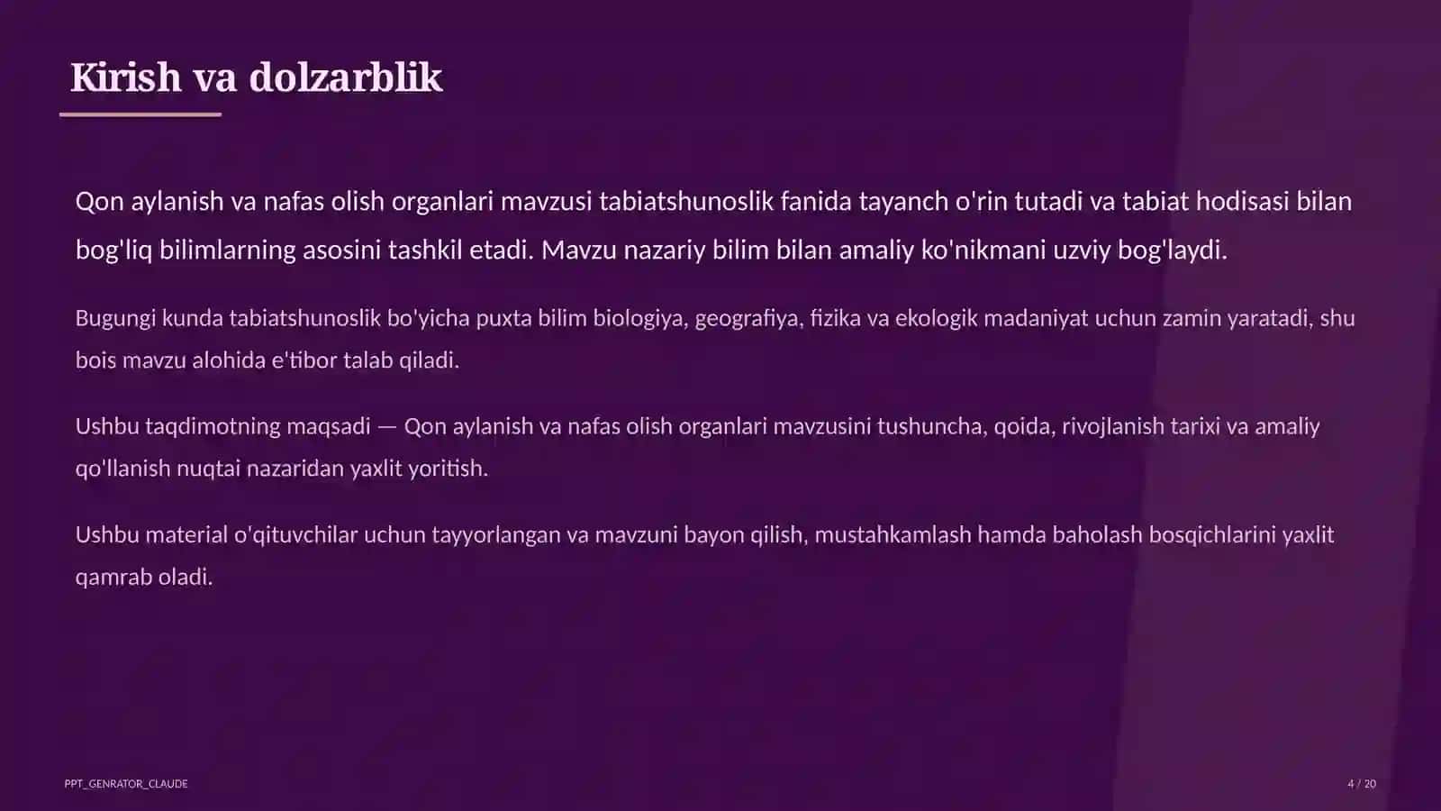 Qon aylanish va nafas olish organlari (4-sinf) 4