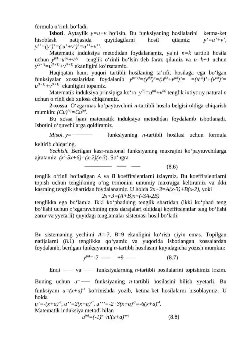 Yuqori tartibli hosilalar     . Yuqori tartibli hosila tushunchasi 4