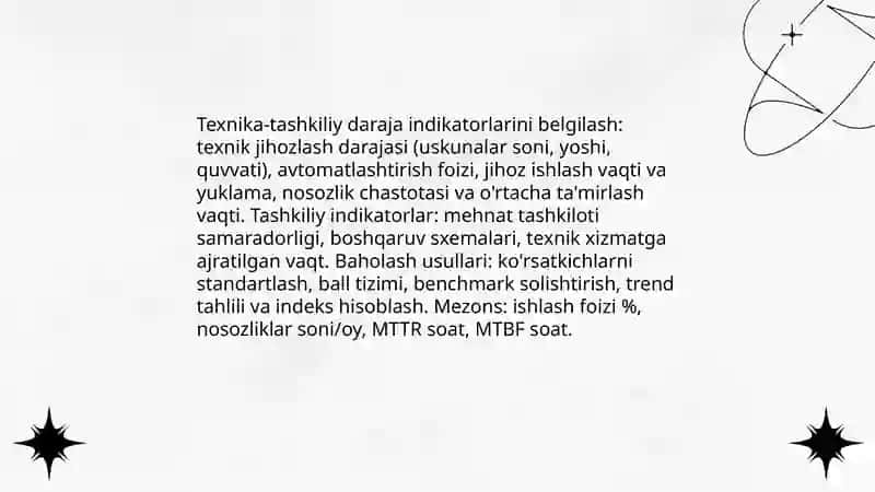 Korxonaning texnika-tashkiliy darajasini tahlil qilish 4