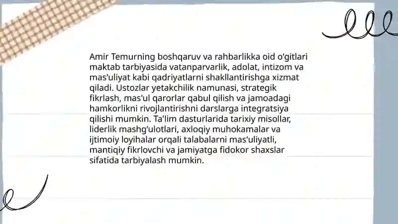 Amir Temur ógitlarining tarbiyaviy ahamiyati 4
