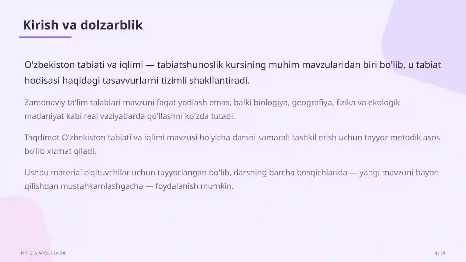 O'zbekiston tabiati va iqlimi (4-sinf) 4
