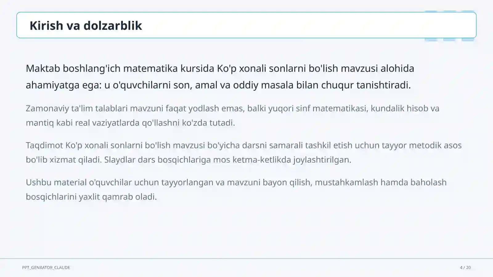 Ko'p xonali sonlarni bo'lish (4-sinf) 4