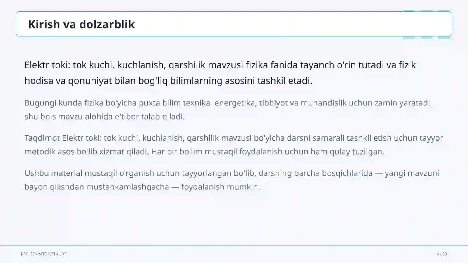 Elektr toki: tok kuchi, kuchlanish, qarshilik (8-sinf) 4