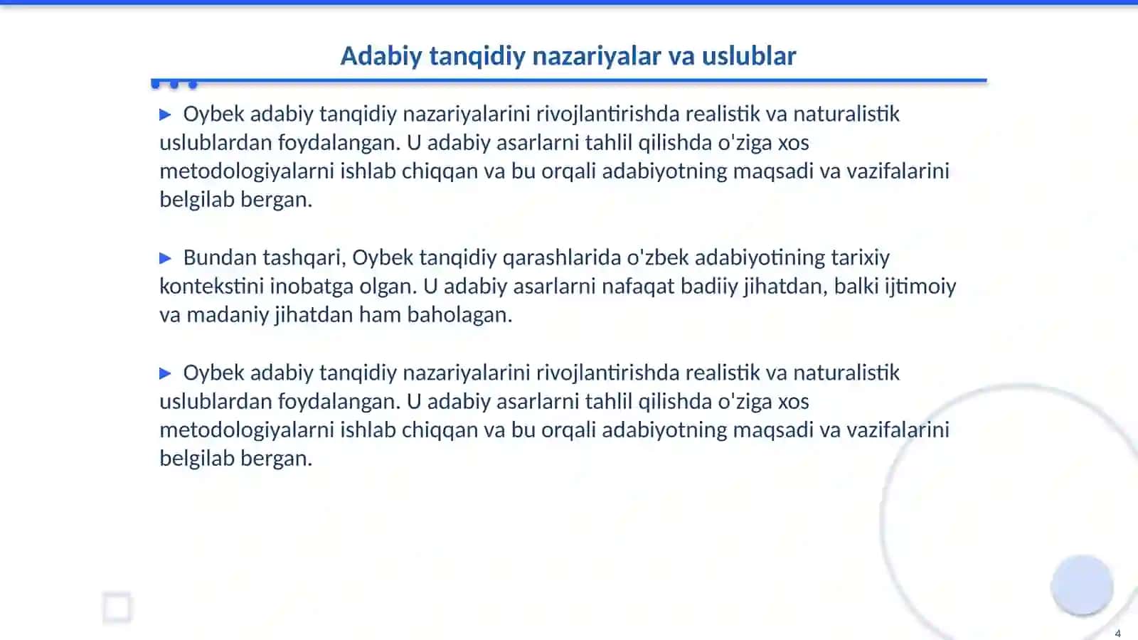 Oybekning adabiy tanqidiy qarashlari 4