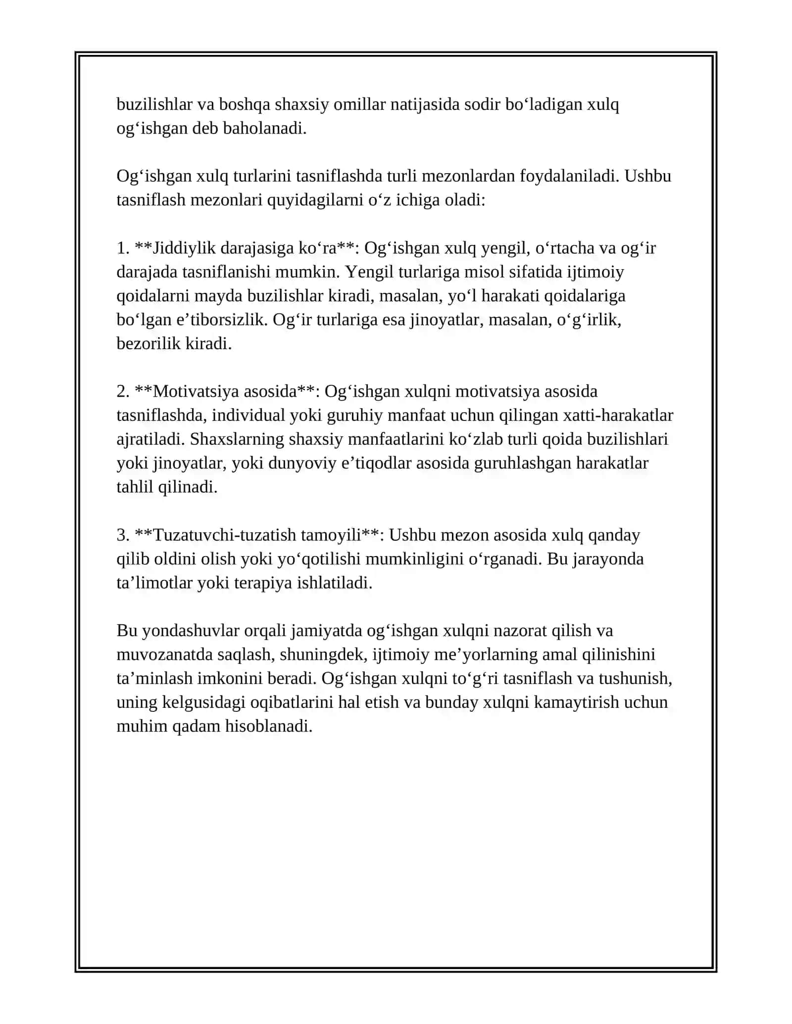 OGʻISHGAN XULQ KLASSIFIKATSIYASI 4