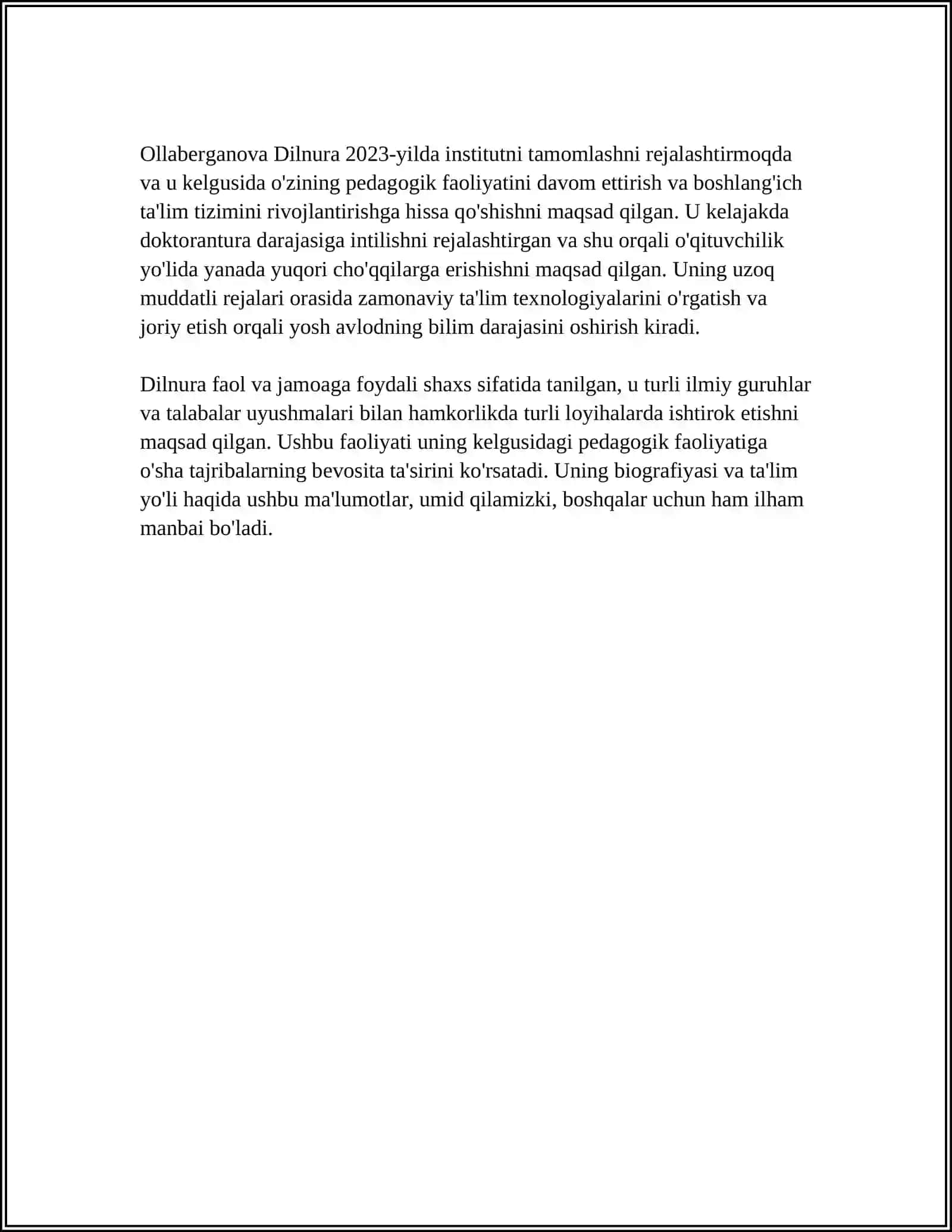 Ollaberganova Dilnura: shaxsiy biografiya va ta'lim yo'li 4