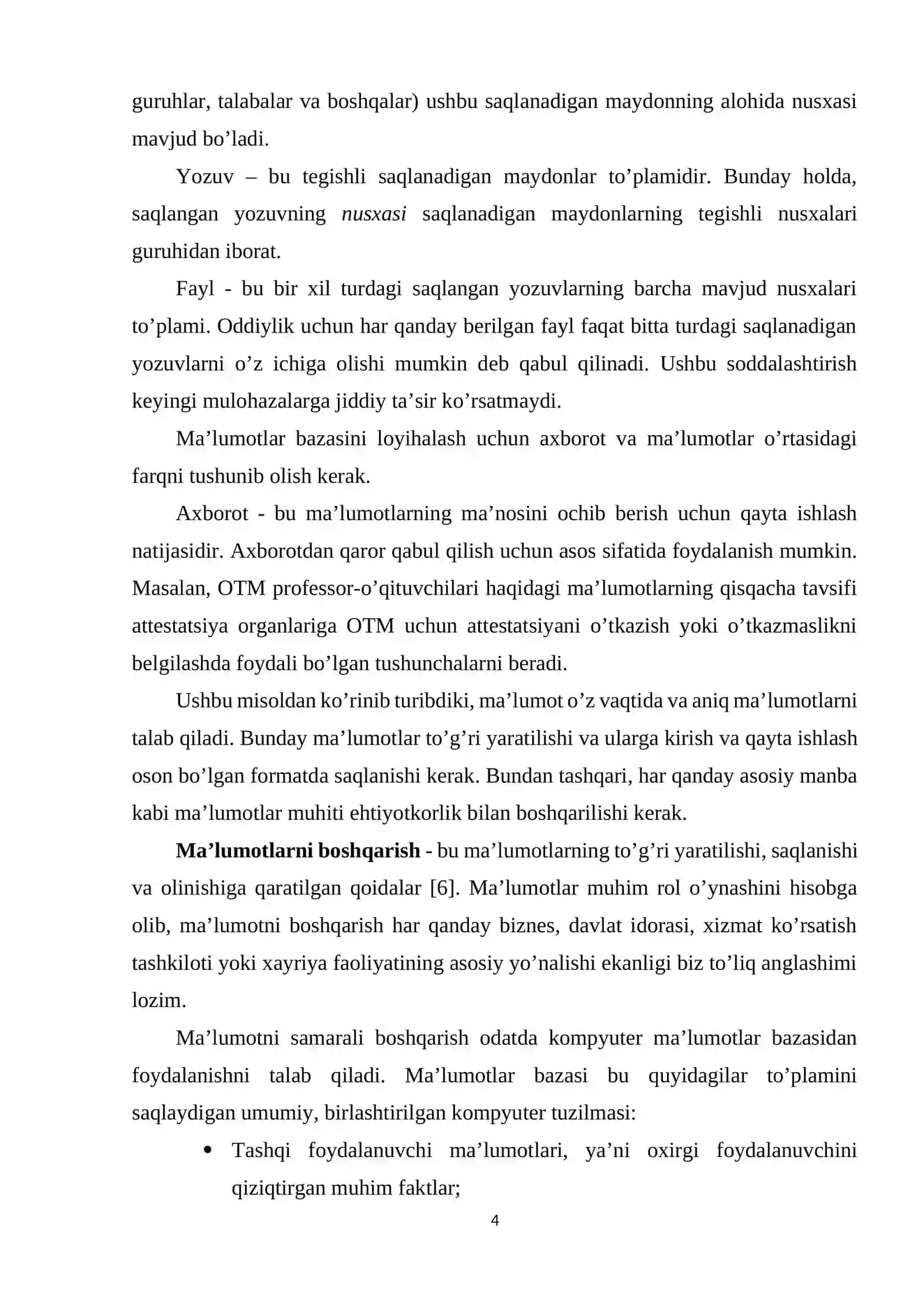 Ma’lumotlar bazasi texnologiyalari 4