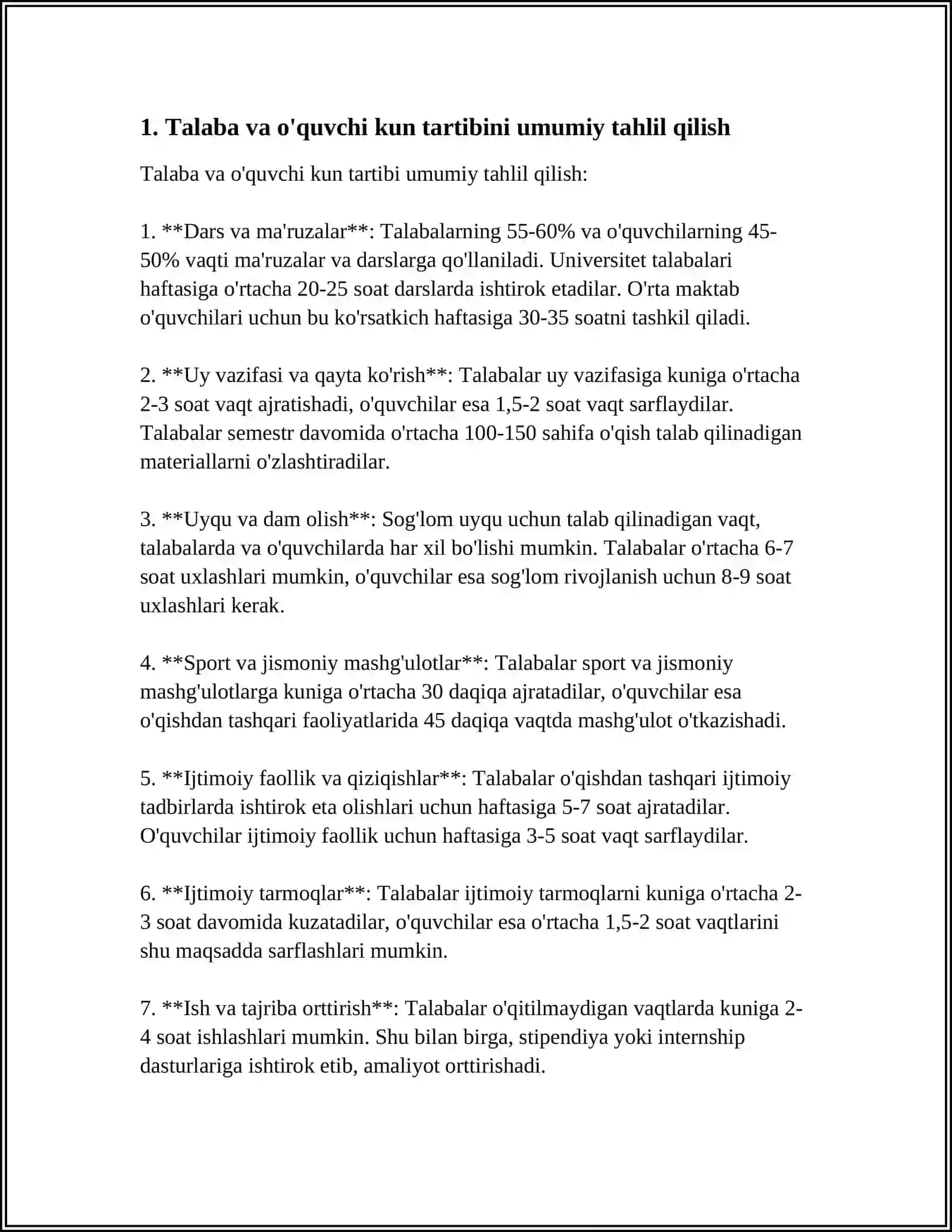 TALABA VA O'QUVCHI KUN TARTIBI VA UNI RATSIONAL VARIANTINI ISHLAB CHIQISH 4