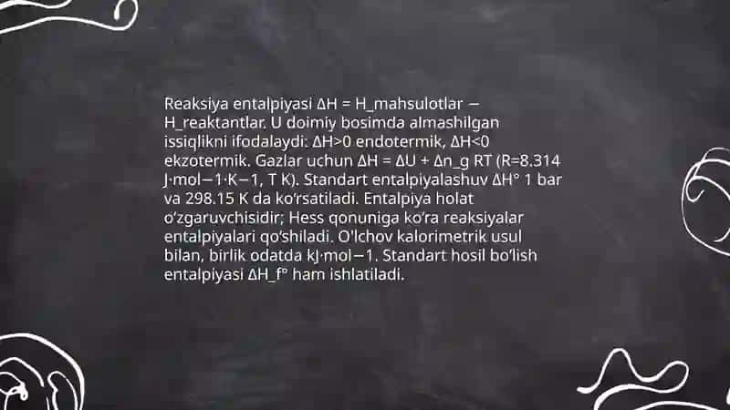 Kimyoviy termodinamika. Kimyoviy reaksiyalarning issiqlik effektini aniqlash 4