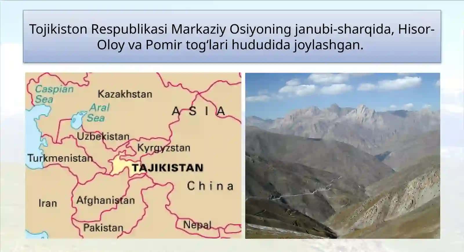 Tojikiston Respublikasi. 10-sinf Geografiya dars ishlanma 4