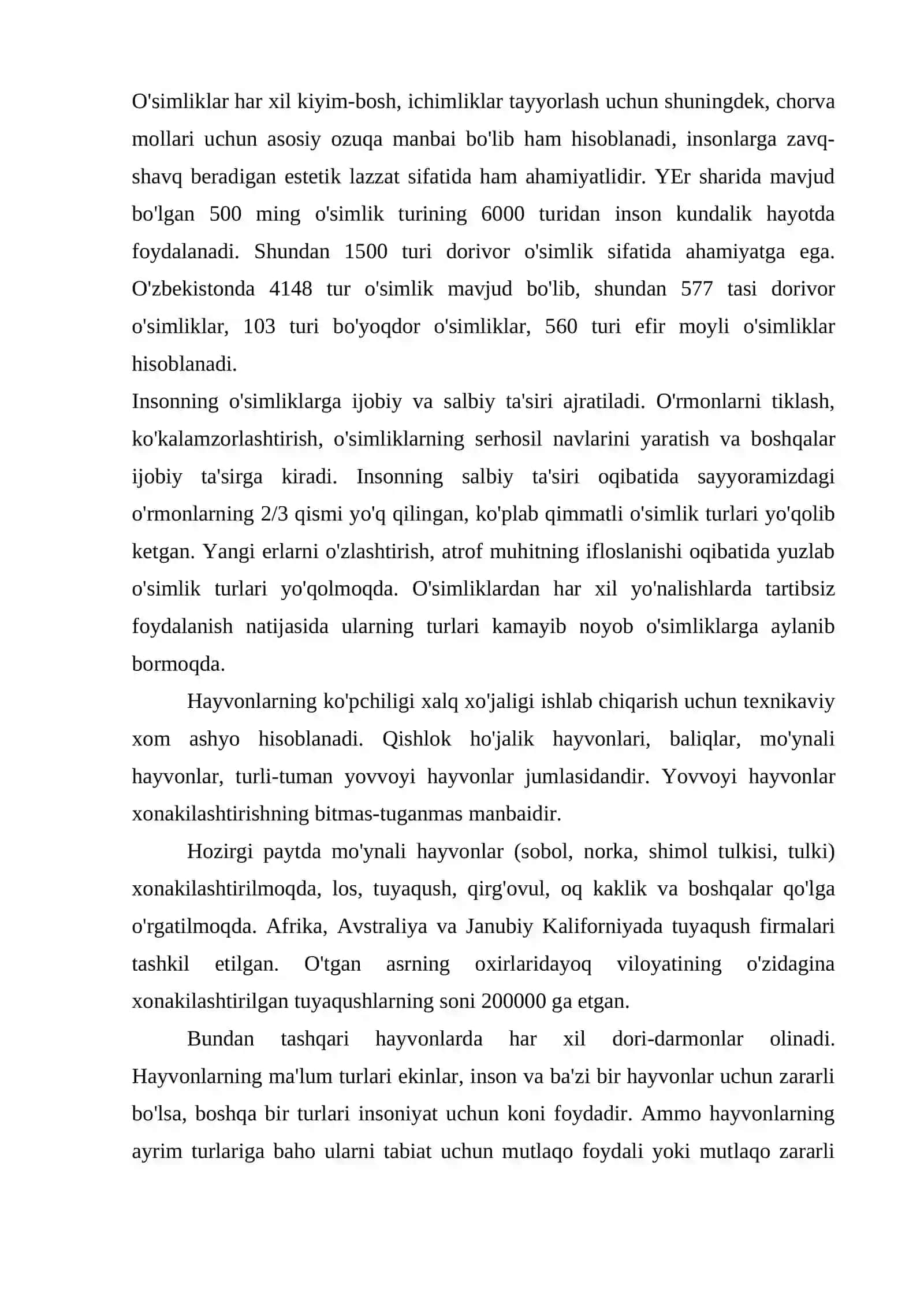 O'simlik va hayvonot olamining sayyoramizdagi o'rni 4
