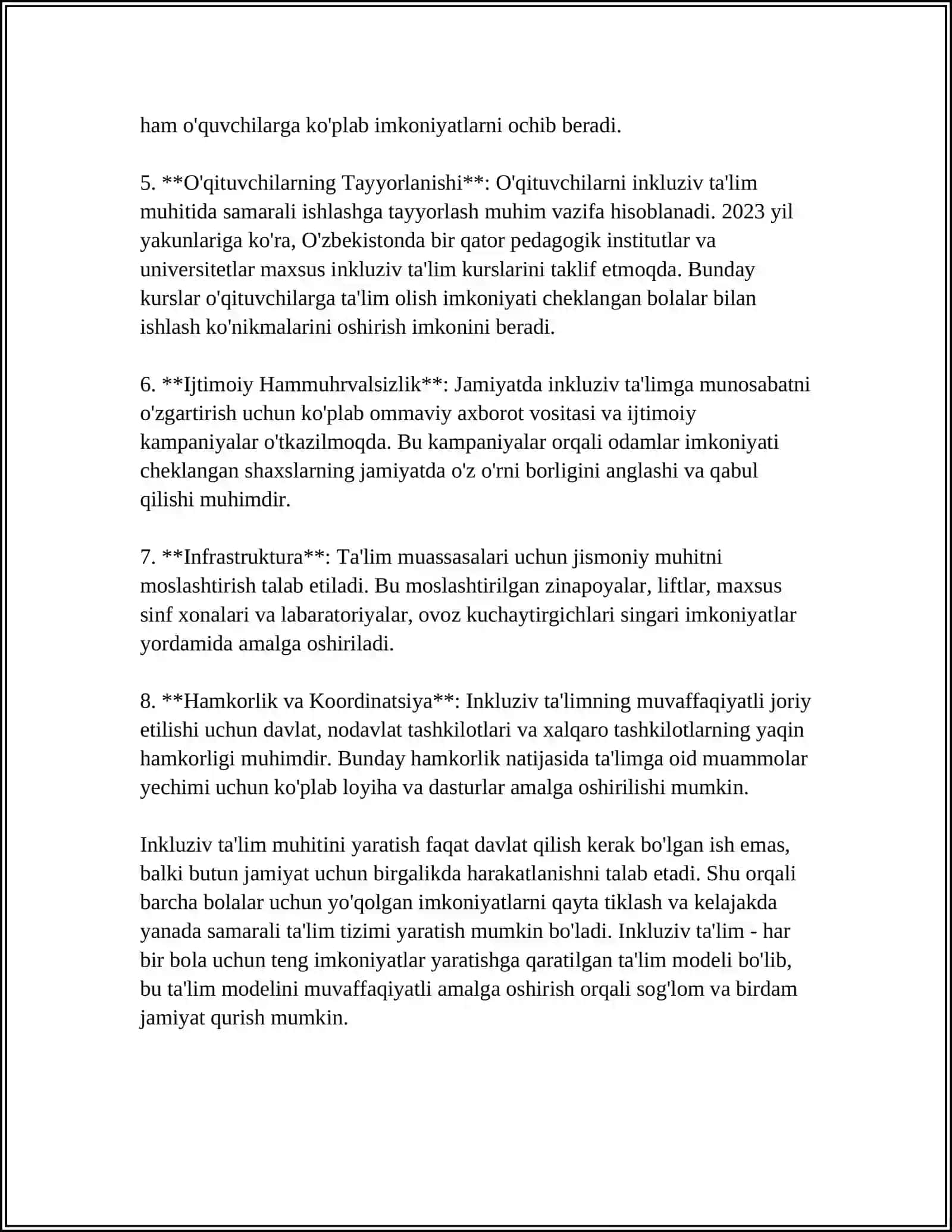 ALOHIDA YORDAMGA MUHTOJ BOLANI SAMARALI INKLYUZYASI UCHUN ICHKI SHAROITLAR 4