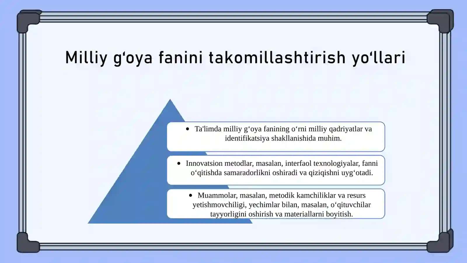 Milliy g‘oya fanida ta'lim jarayonini takomillashtirish yo‘llari va muammolari 4