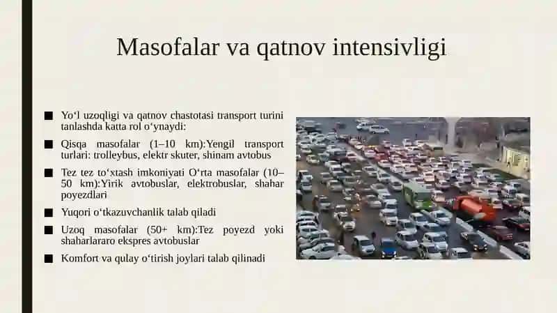 Yo‘lovchi transporti va harakatlanuvchi tarkib turini tanlashni asoslash 4