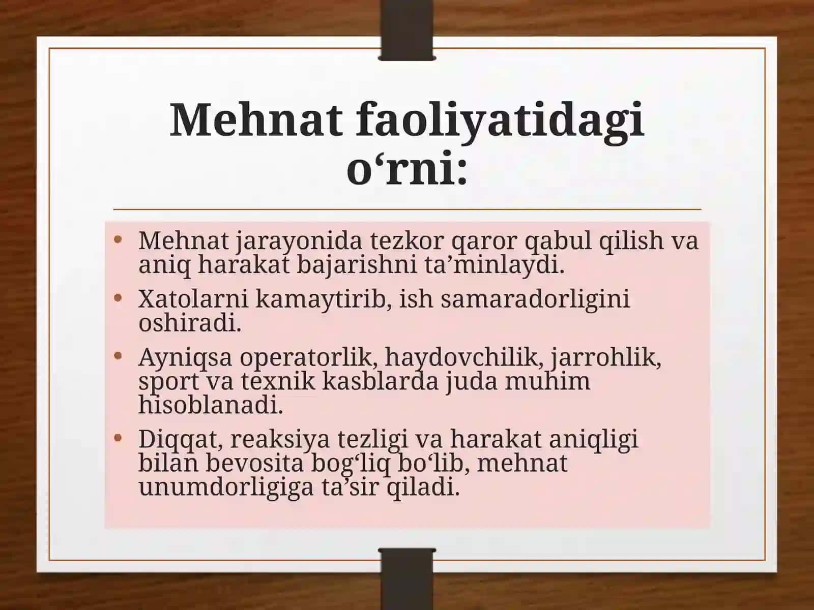 Mehnat faoliyatida sensomotorik talablar 4