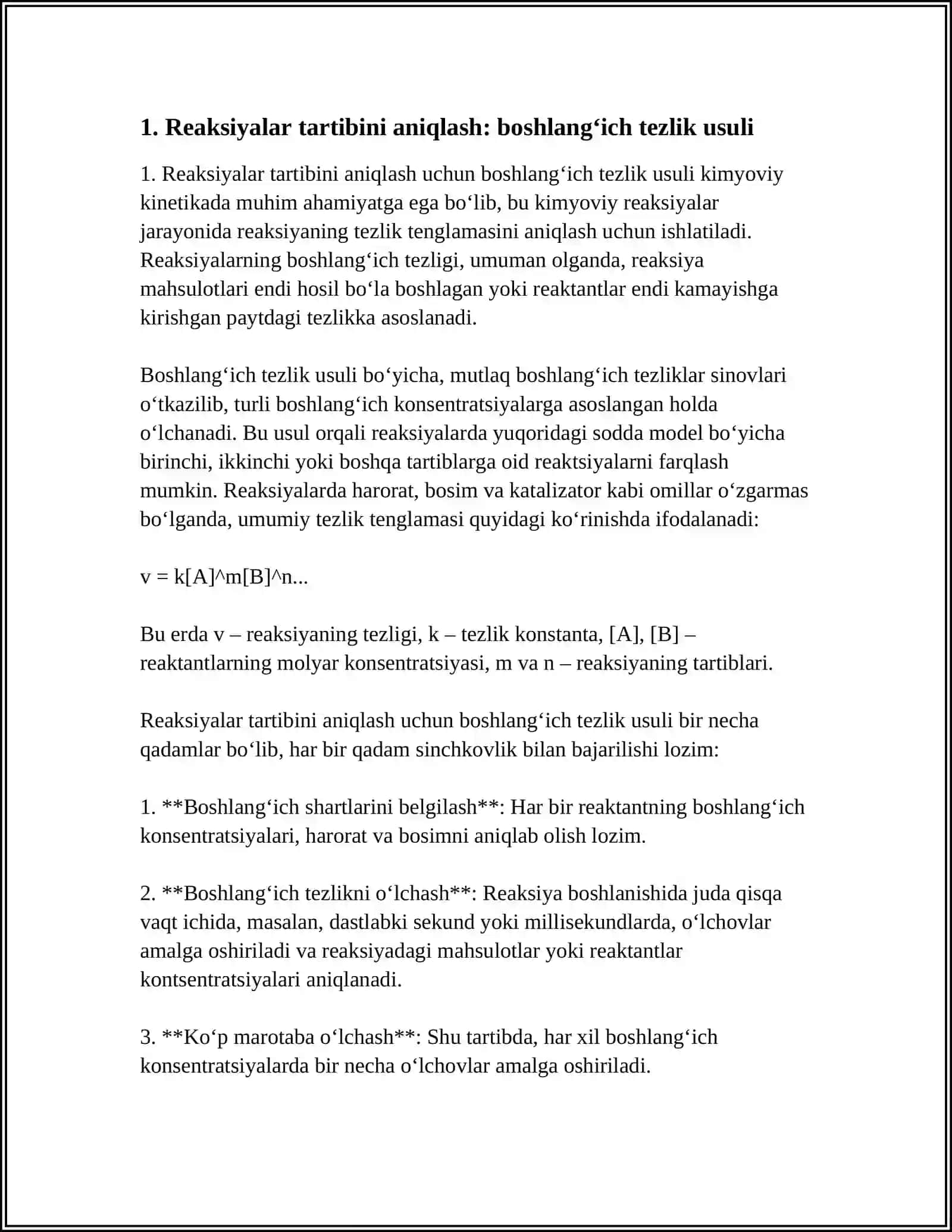 KIMYOVIY REAKSIYALARNING KINETIK QONUNIYATLARI ASOSIDA KINETIK PARAMETERLARNI NAZARIY ANIQLASH USULARI 4