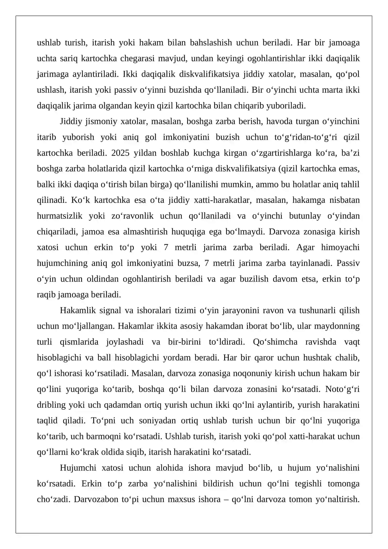 Qo‘l to‘pi bo‘yicha hakamlik qilish qoidalari, hakamlarning vazifalari, musobaqalar 4
