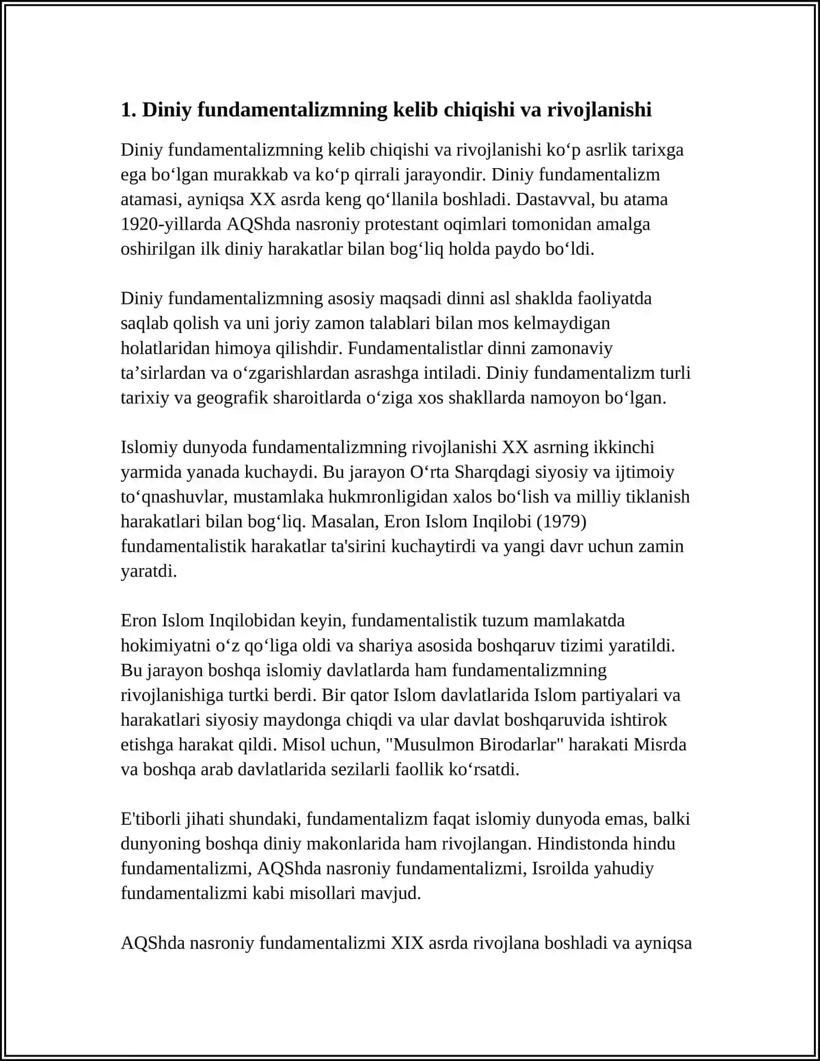 DINIY FUNDAMENTALIZM, EKSTREMIZM, RADIKALIZM VA TERRORIZMNING TARIXI VA YOʻNALISHLARI 4