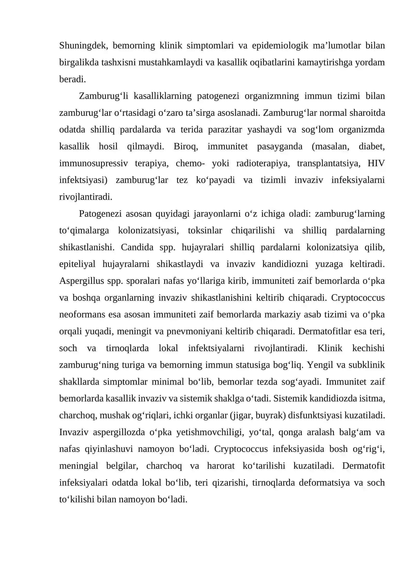 Zamburug‘li kasalliklarning qo‘zg‘atuvchilari, patogenezi va laboratoriya tashxisi 4