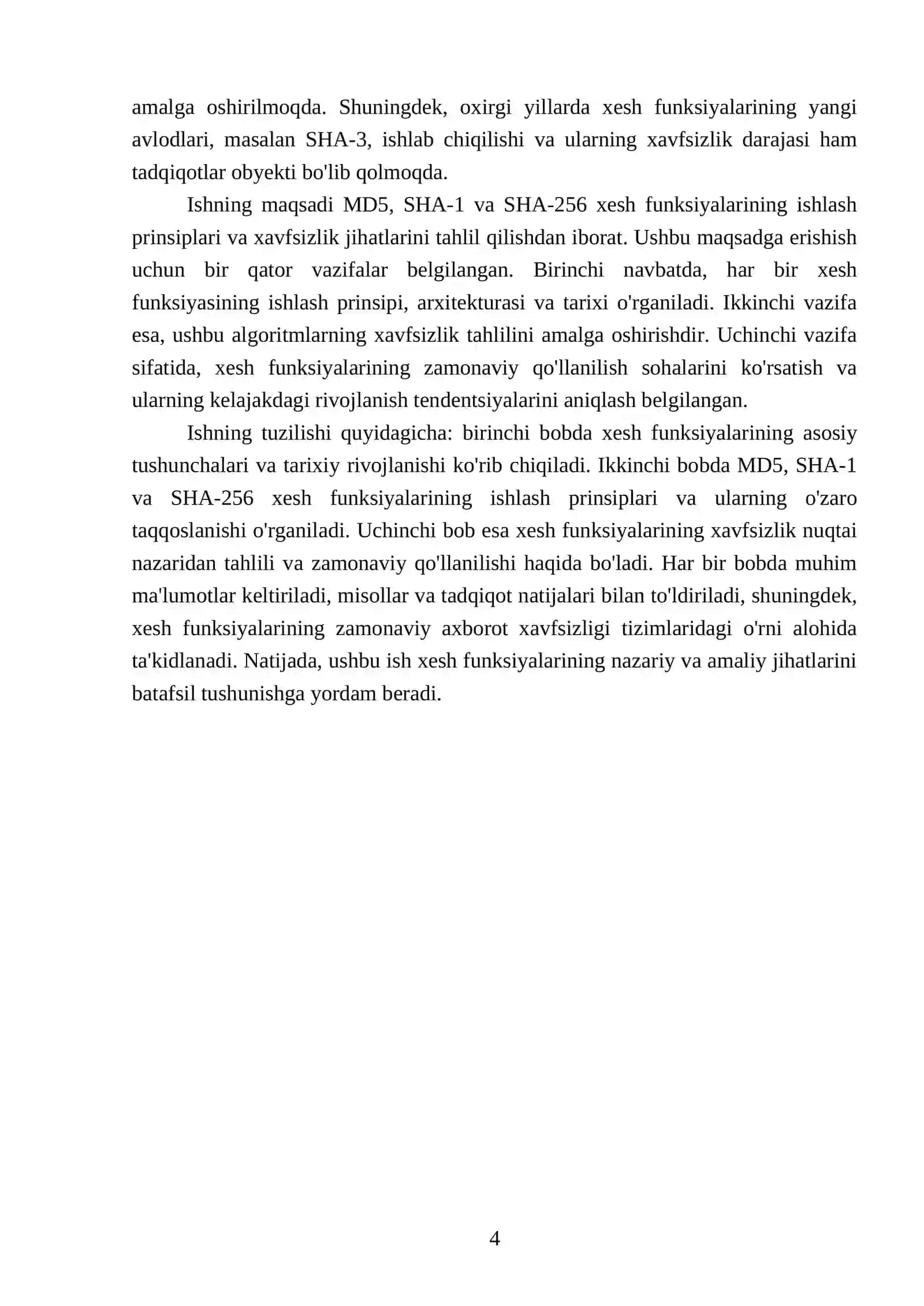 MD5 SHA-1, SHA-256 xesh funksiyalarining ishlash prinsipi tahlil qilish 4