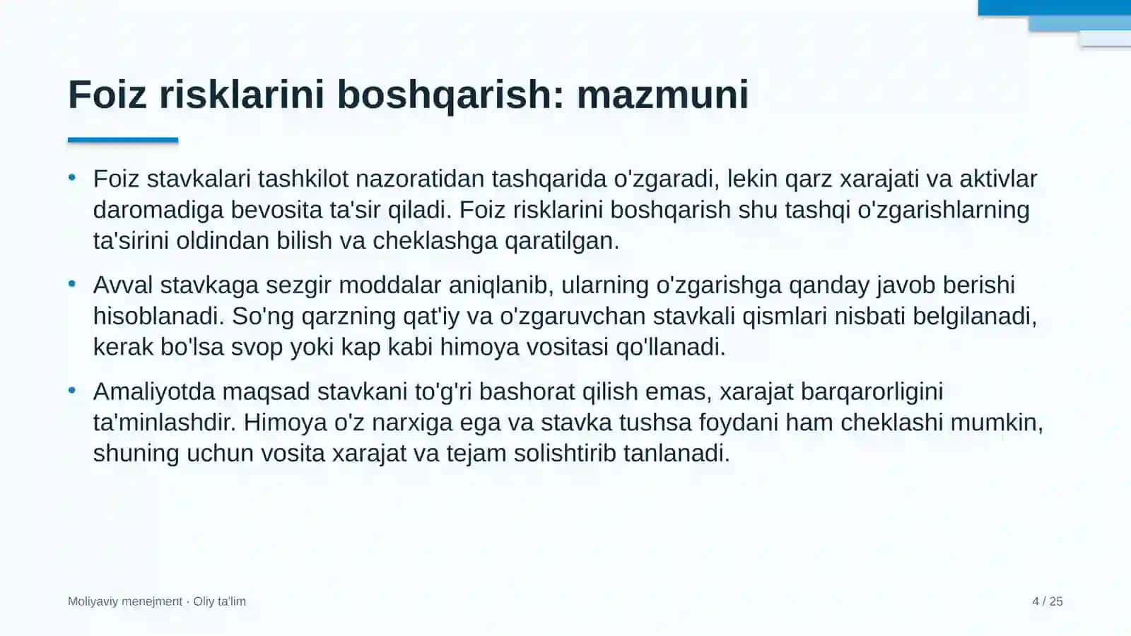 Energetika ta'mirlash korxonalarida foiz risklarini boshqarish 4