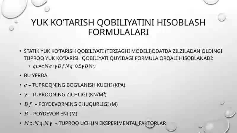 Zilzila kuchini nazarda tutib zaminning yuk ko‘tarish qobiliyatini  aniqlash 4