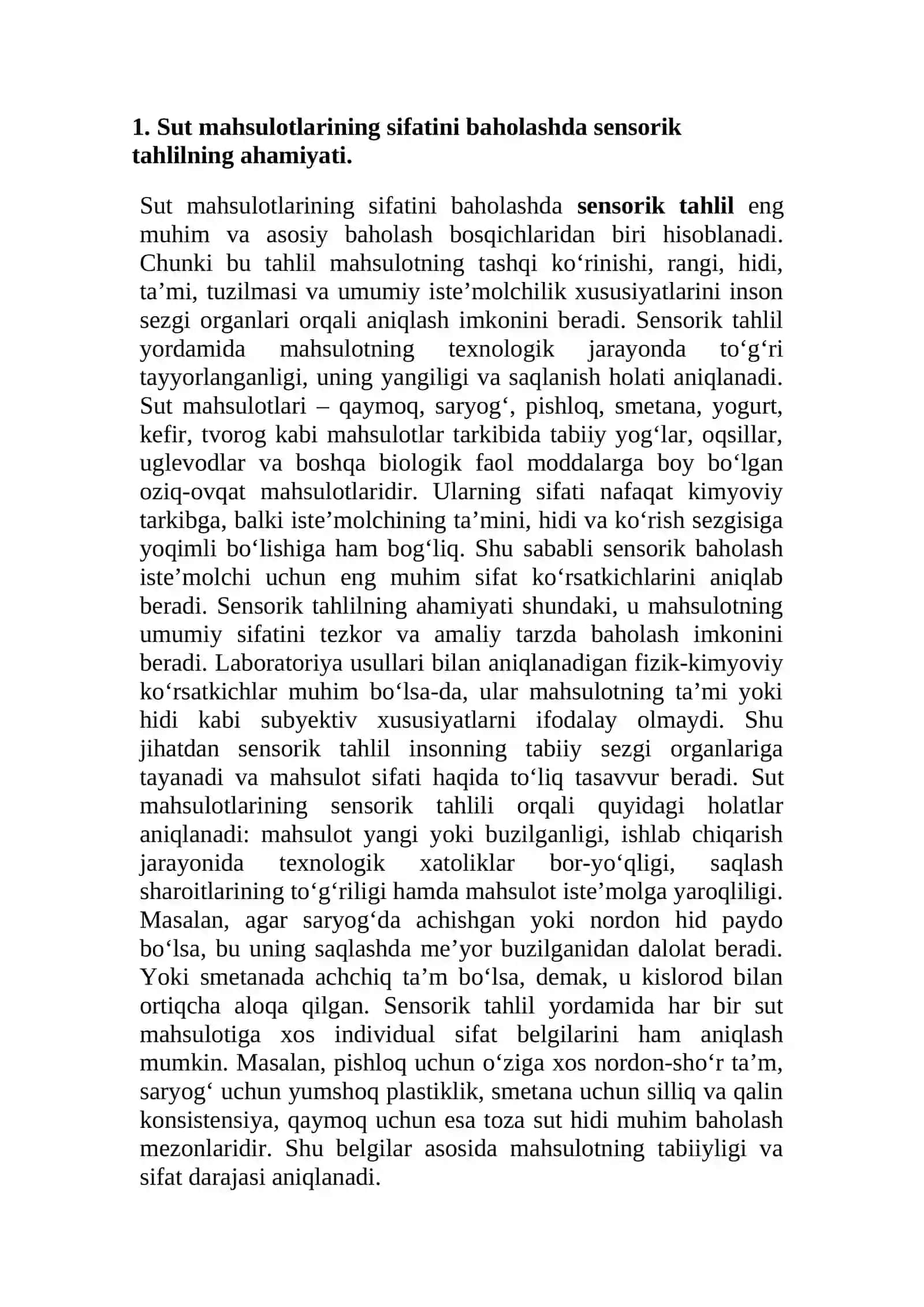 Sensorik tahlil bilan sut mahsulotlariga baho berish omillari 4