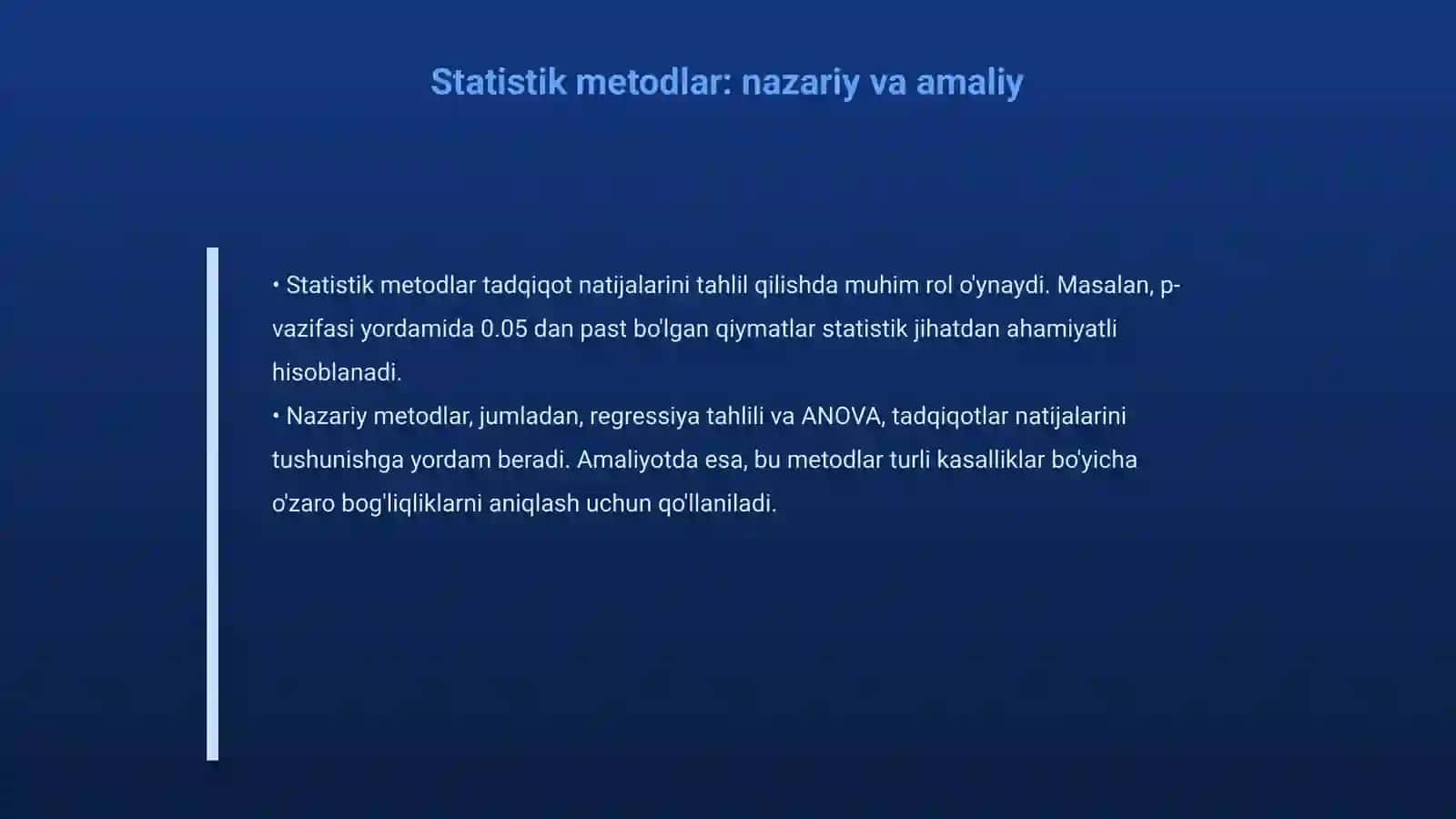 Tibbiy biologik tadqiqning statistik ma'lumotlar natijalarini qayta ishlash imkoniyati 4