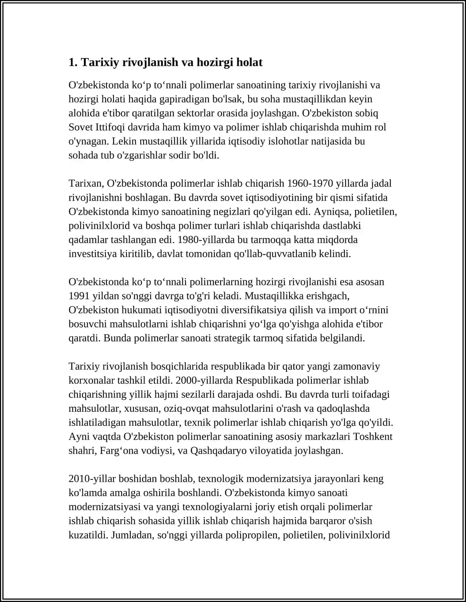 O'ZBEKISTONDA KO‘P TO‘NNALI POLIMERLAR SANOATINI RIVOJLANISHI VA IMKONIYATLARI 4