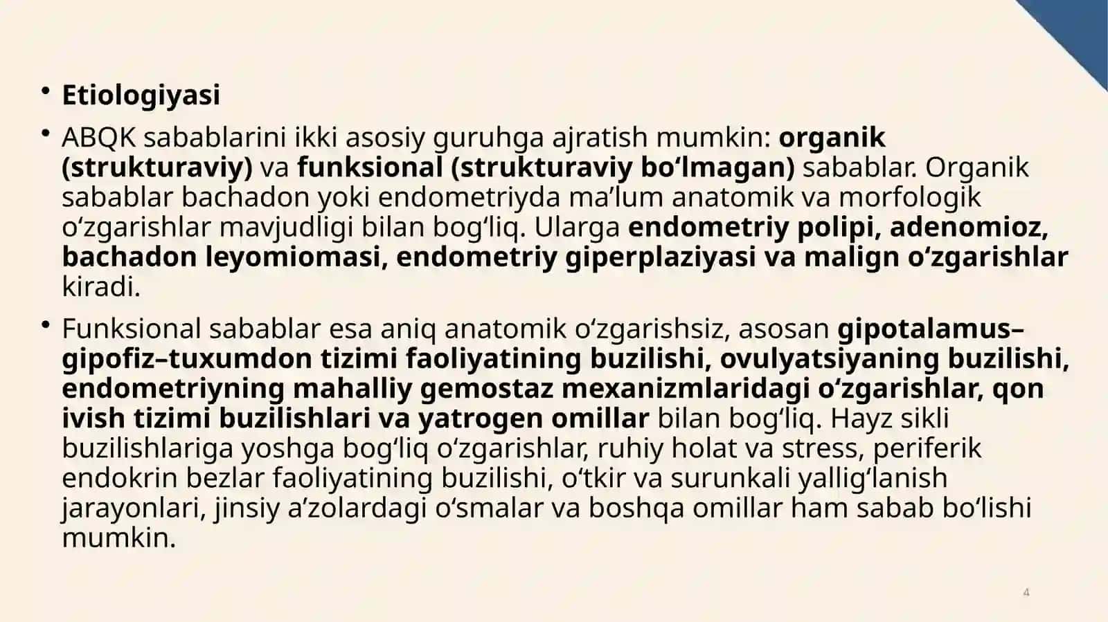 Anomal bachadondan qon ketishlar. Disfunksional bachadondan qon ketishlar. Yuvenil qon ketishlar. En 4