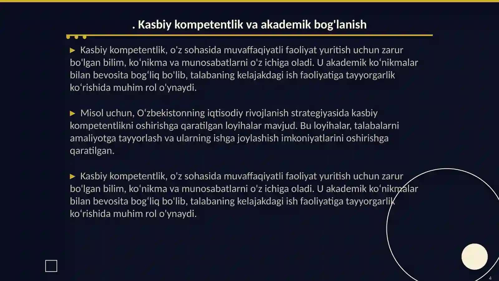 Akademik ko‘nikmalar va kasbiy kompetentlik 4