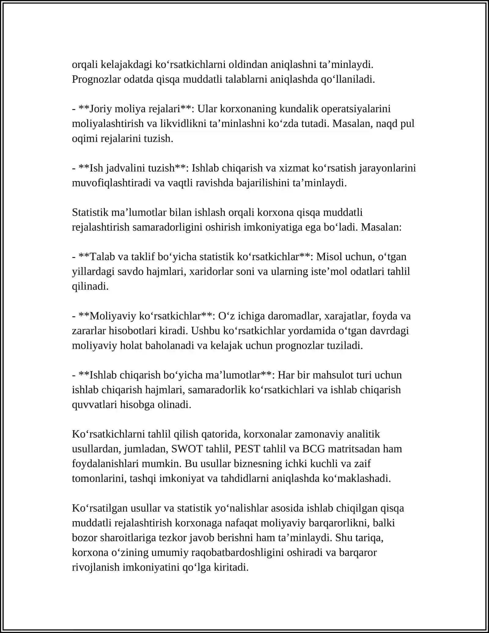 KORXONANING QISQA MUDDATLI VA UZOQ MUDDATLI ORALIQDAGI FAOLIYATI 4