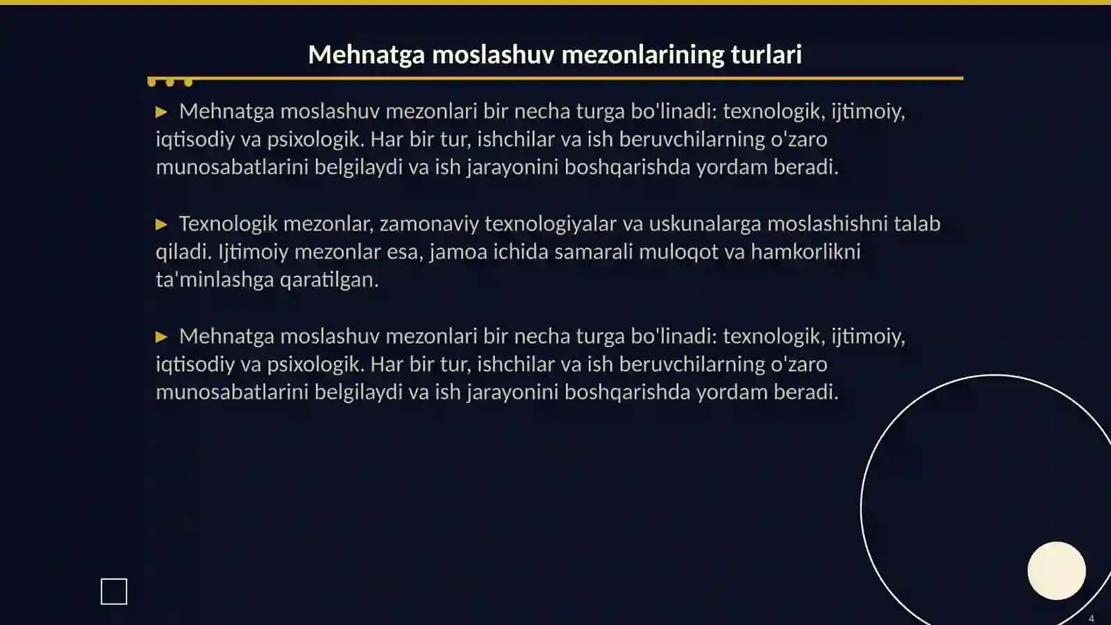 Mehnatga moslashuv mezonlari 4