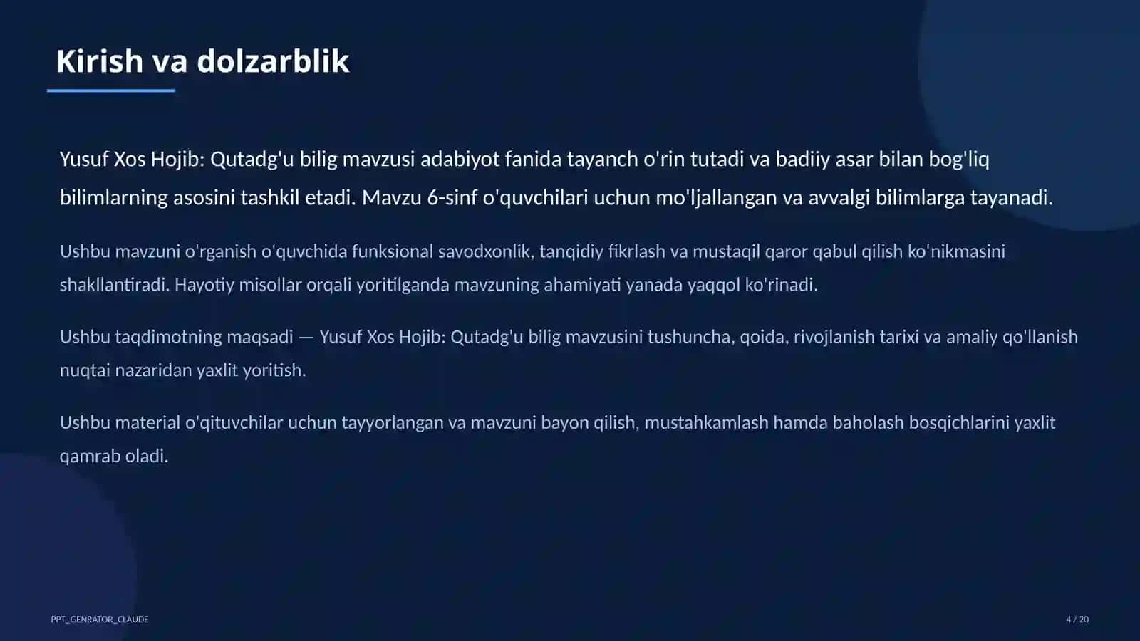 Yusuf Xos Hojib: Qutadg'u bilig (6-sinf) 4