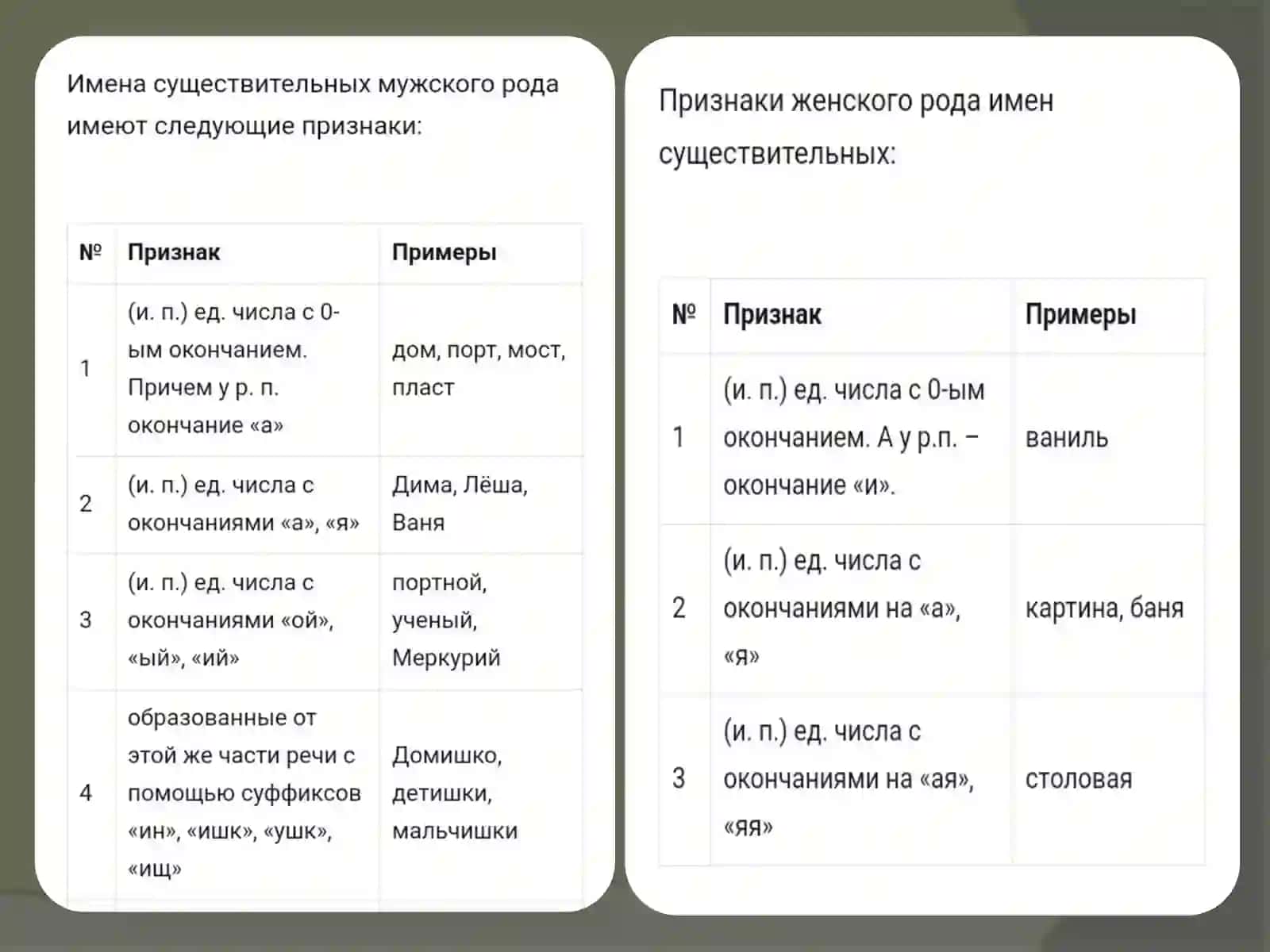 Определение родаименсуществительных значению и окончанию 4