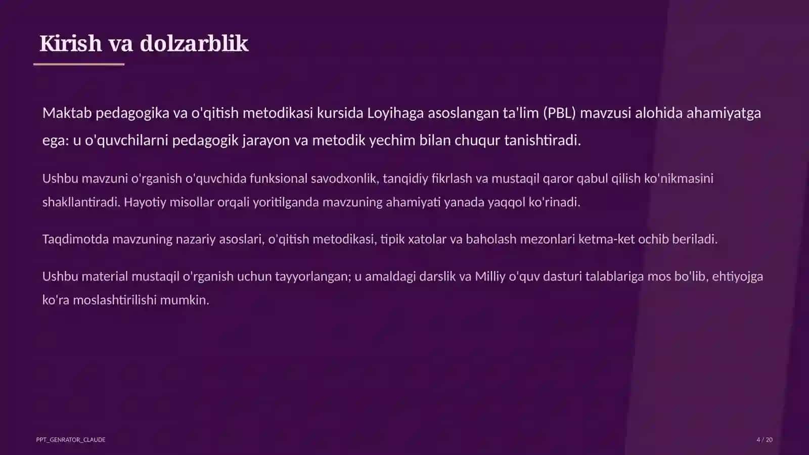 Loyihaga asoslangan ta'lim (PBL) 4