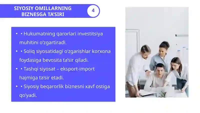 SIYOSIY VAZIYATNING BIZNESGA TA’SIRINI BAHOLASH 4