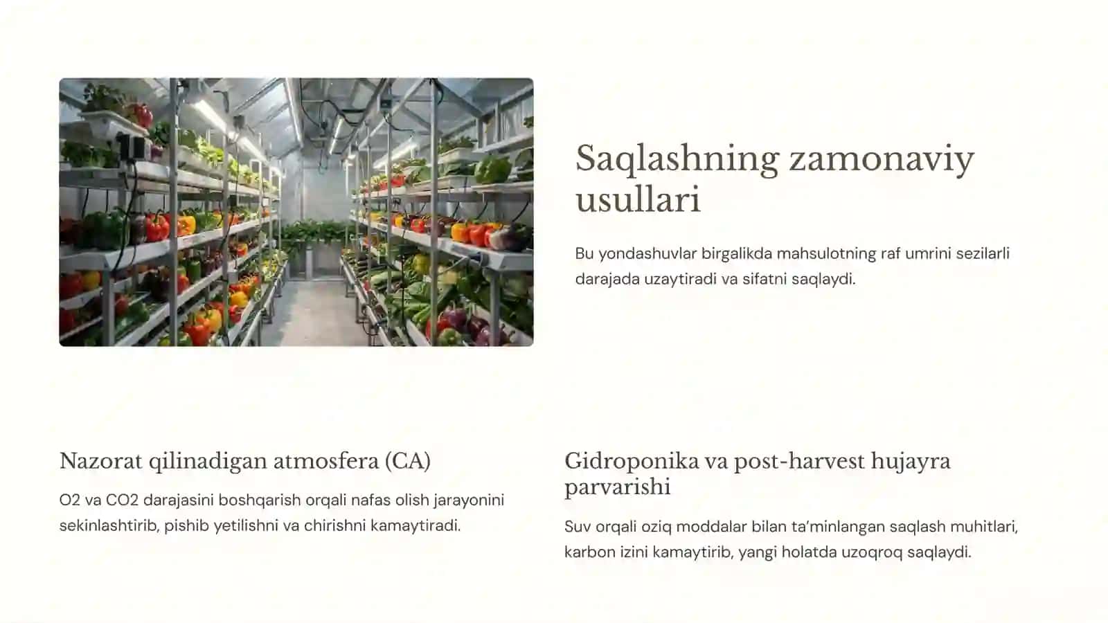 Sabzavotlarni tashish va saqlashda yangi texnologiyalar 4
