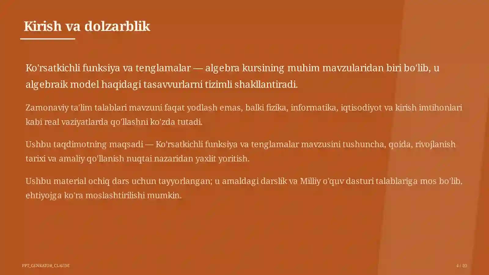 Ko'rsatkichli funksiya va tenglamalar (10-sinf) 4