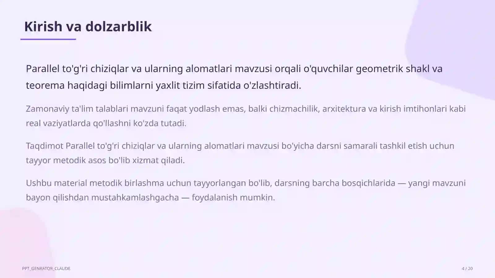 Parallel to'g'ri chiziqlar va ularning alomatlari (7-sinf) 4
