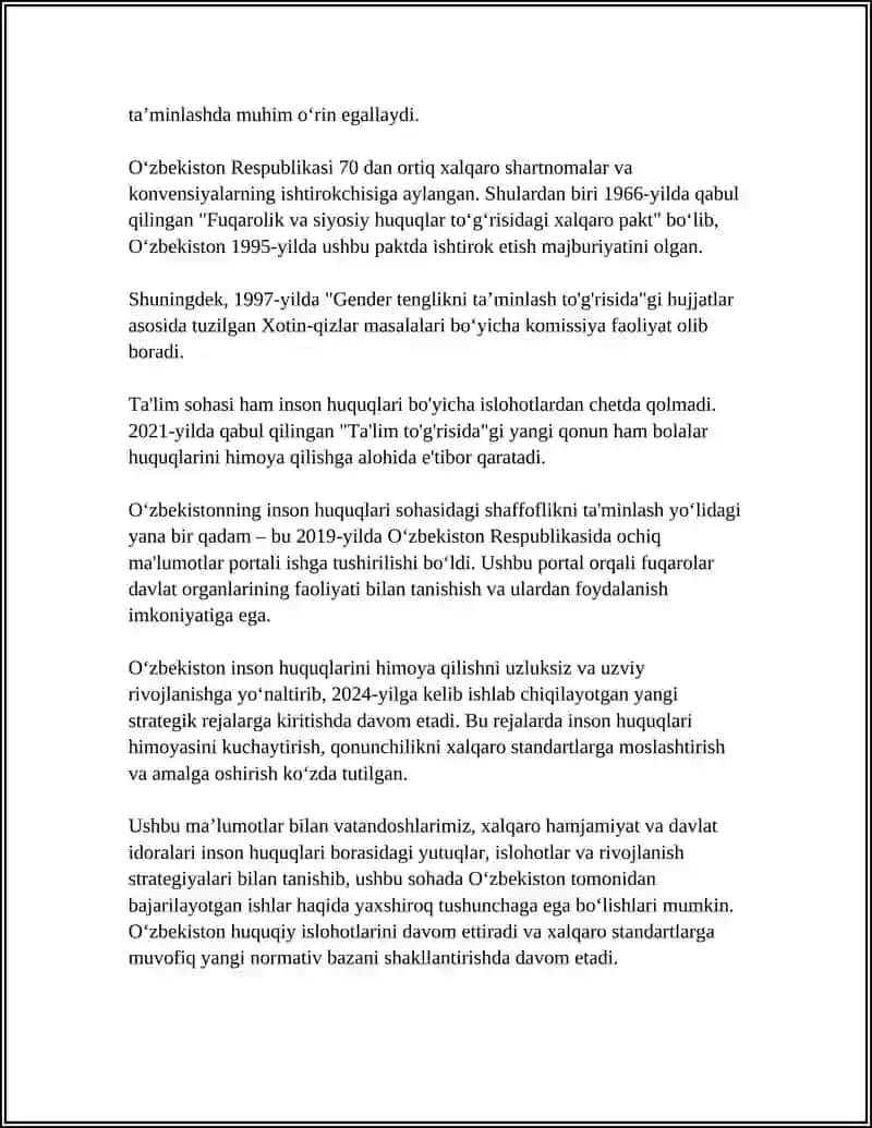 YANGI O'ZBEKISTONDA INSON HUQUQLARINI TAMINLASH 4