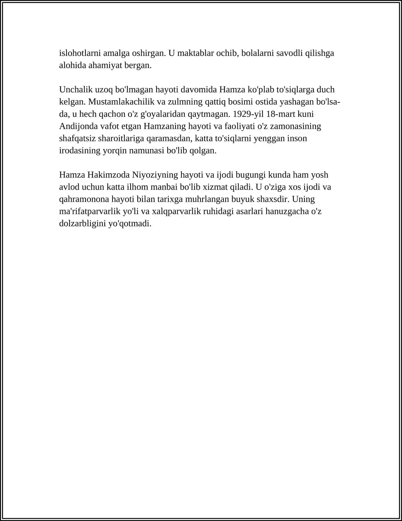 HAMZA HAKIMZODA NIYOZIYNING JADID ADABIYOTIDA TUTGAN O'NI 4